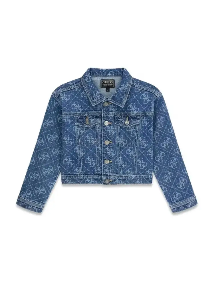 giubbotto in denim bambina logo all over