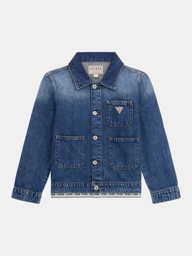 Guess giubbotto in denim bambina patch logo sul petto