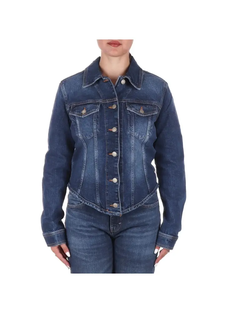 giubbotto in denim medium donna bottoni con logo