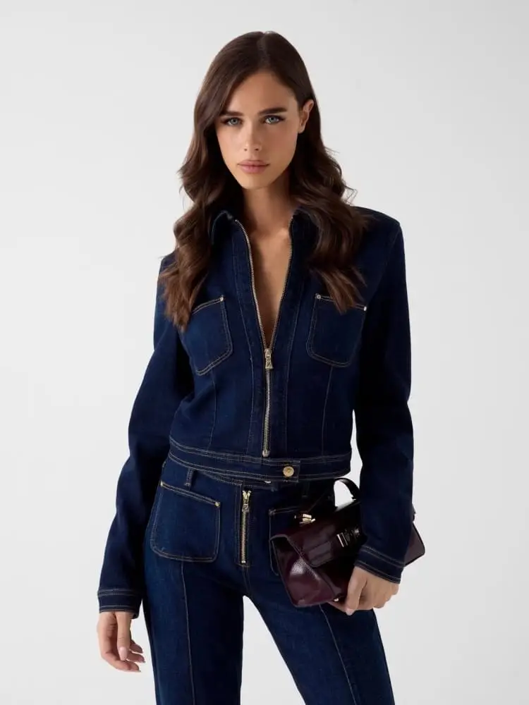 giubbotto in denim scuro donna