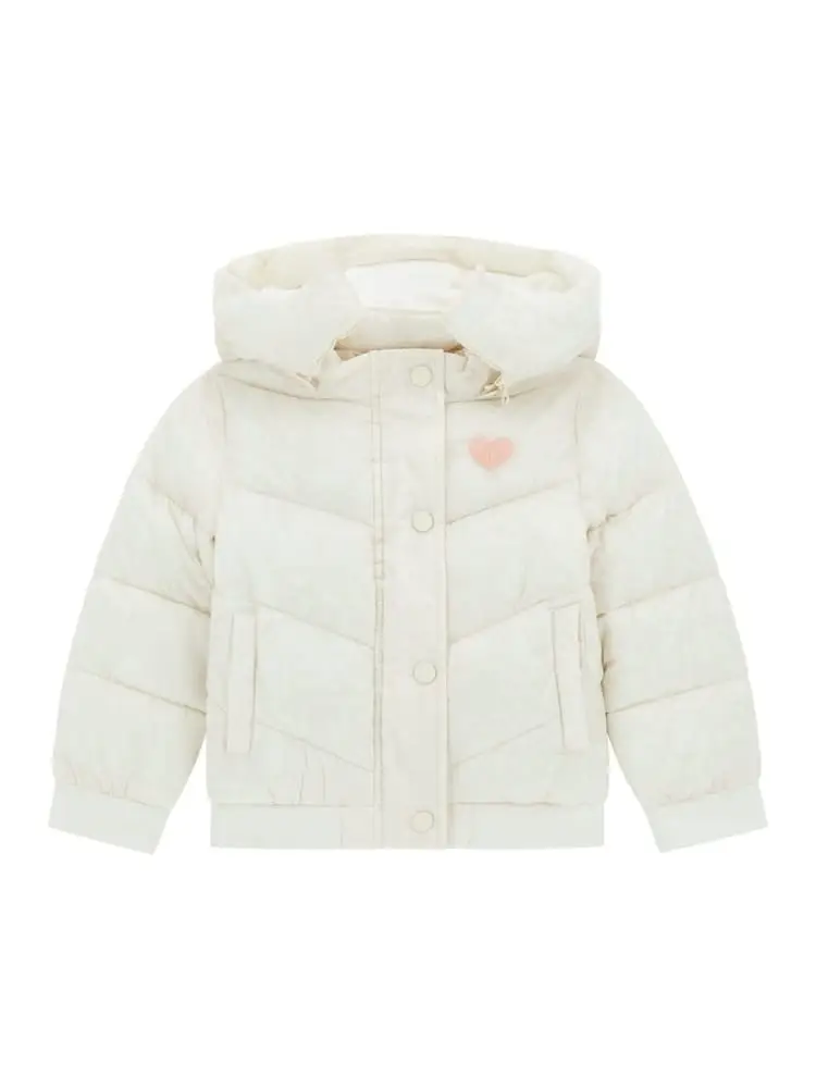 giubbotto infant/kids bianco con mini logo cuore laterale e cappuccio