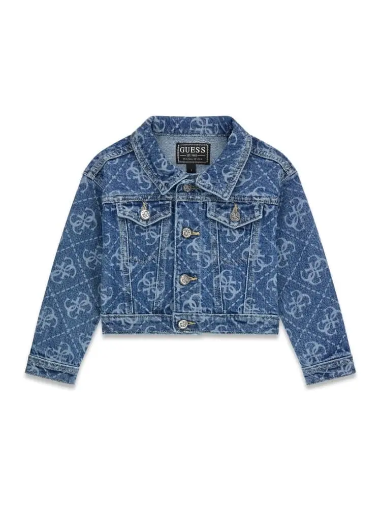 giubbotto infant/kids in denim blu medio logo all over