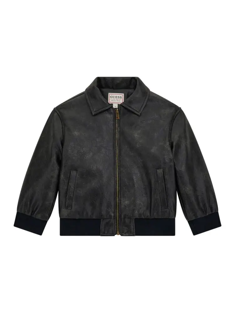 giubbotto infant/kids in ecopelle nera con logo sul retro