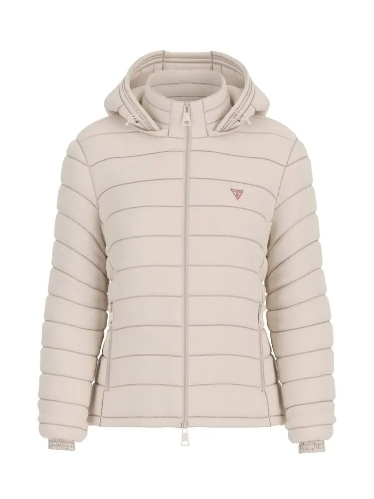 giubbotto piumino trapuntato bianco con logo patch ricamato