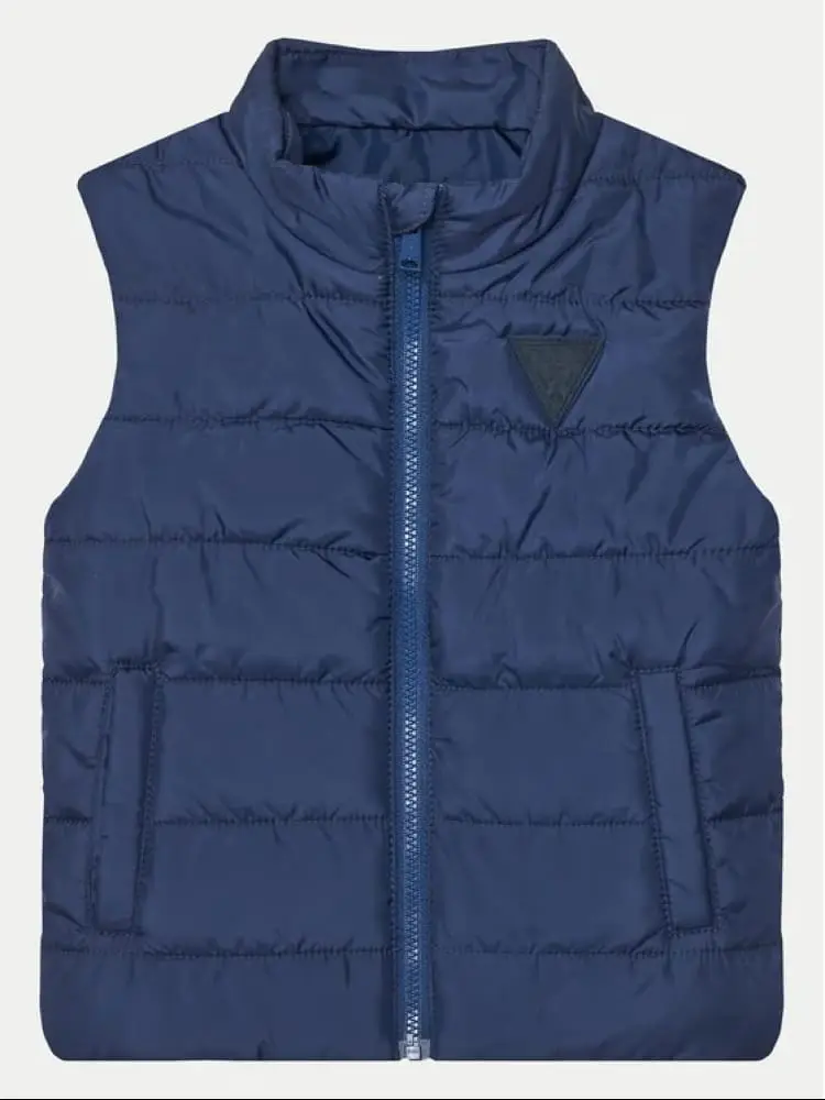 giubbotto smanicato infant/kids in nylon blu con patch logo