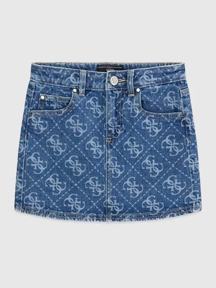 gonna in denim bambina logo all over