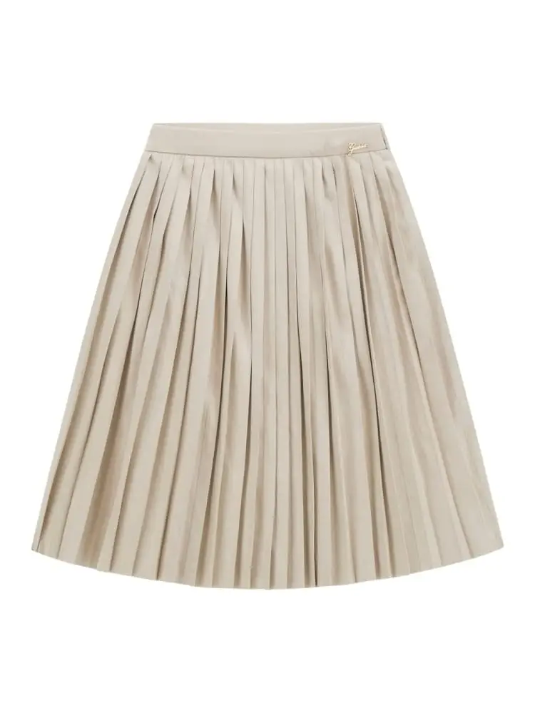 gonna junior beige plissettata con minilogo laterale