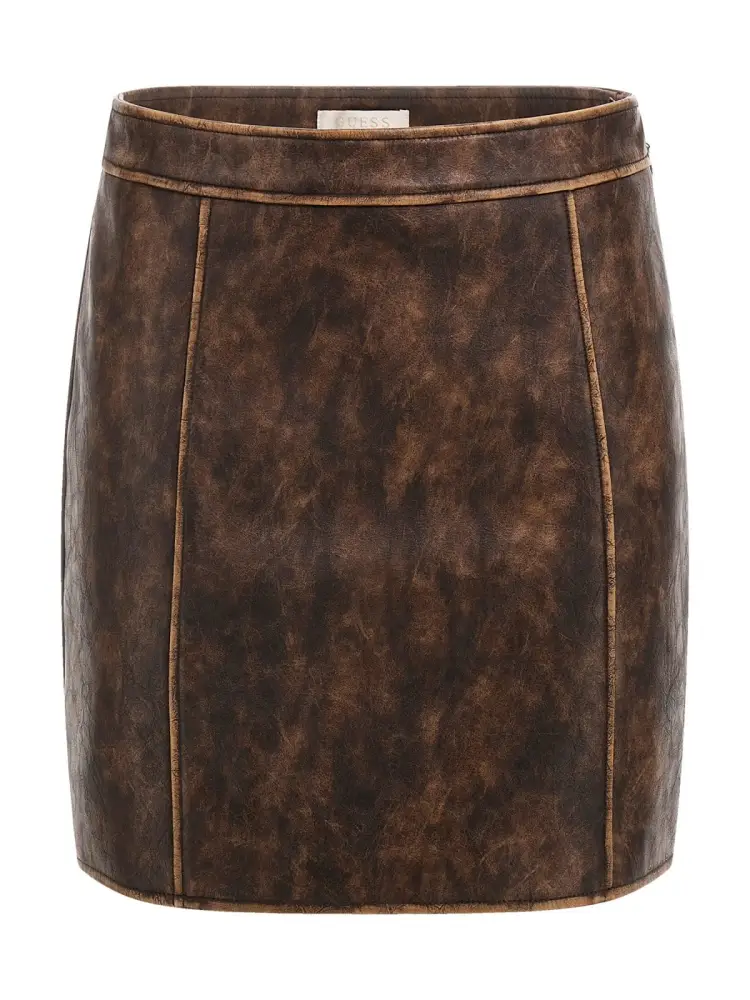 gonna marrone in similpelle con zip