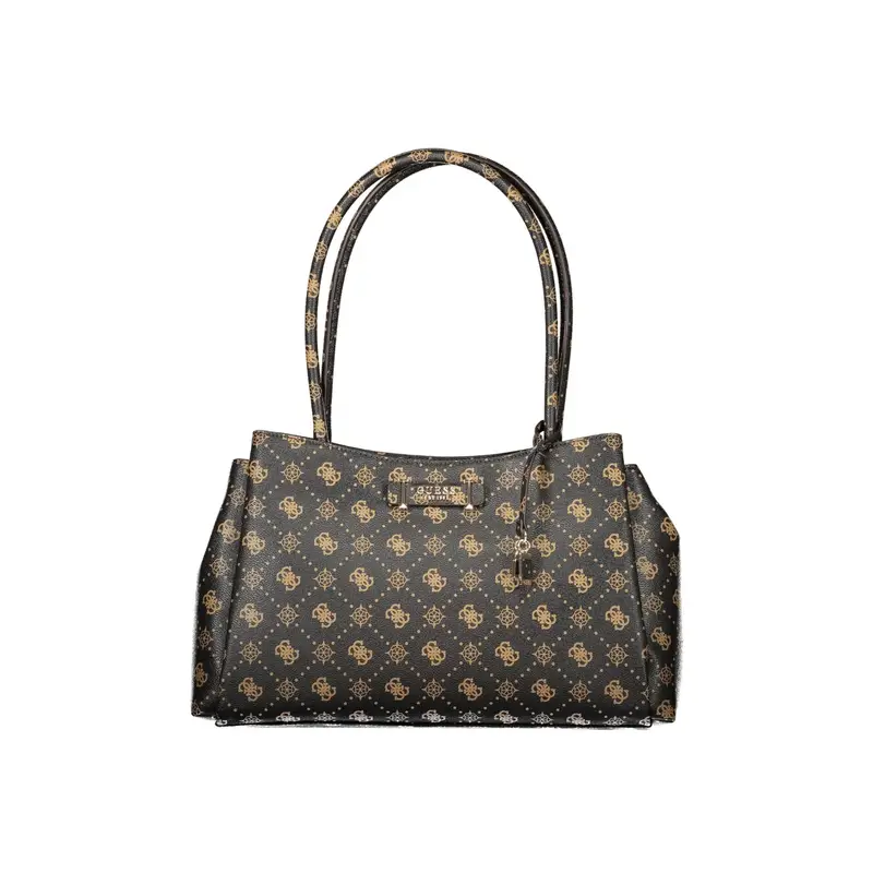 Borsa a Spalla Donna Marroni Stampa Logo Marrone