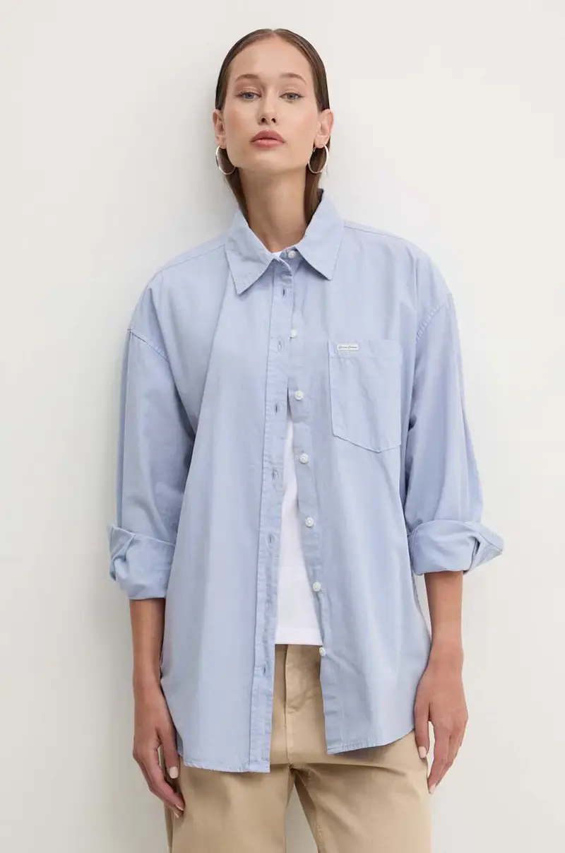 camicia in cotone donna colore blu W4YH22 WGCF1