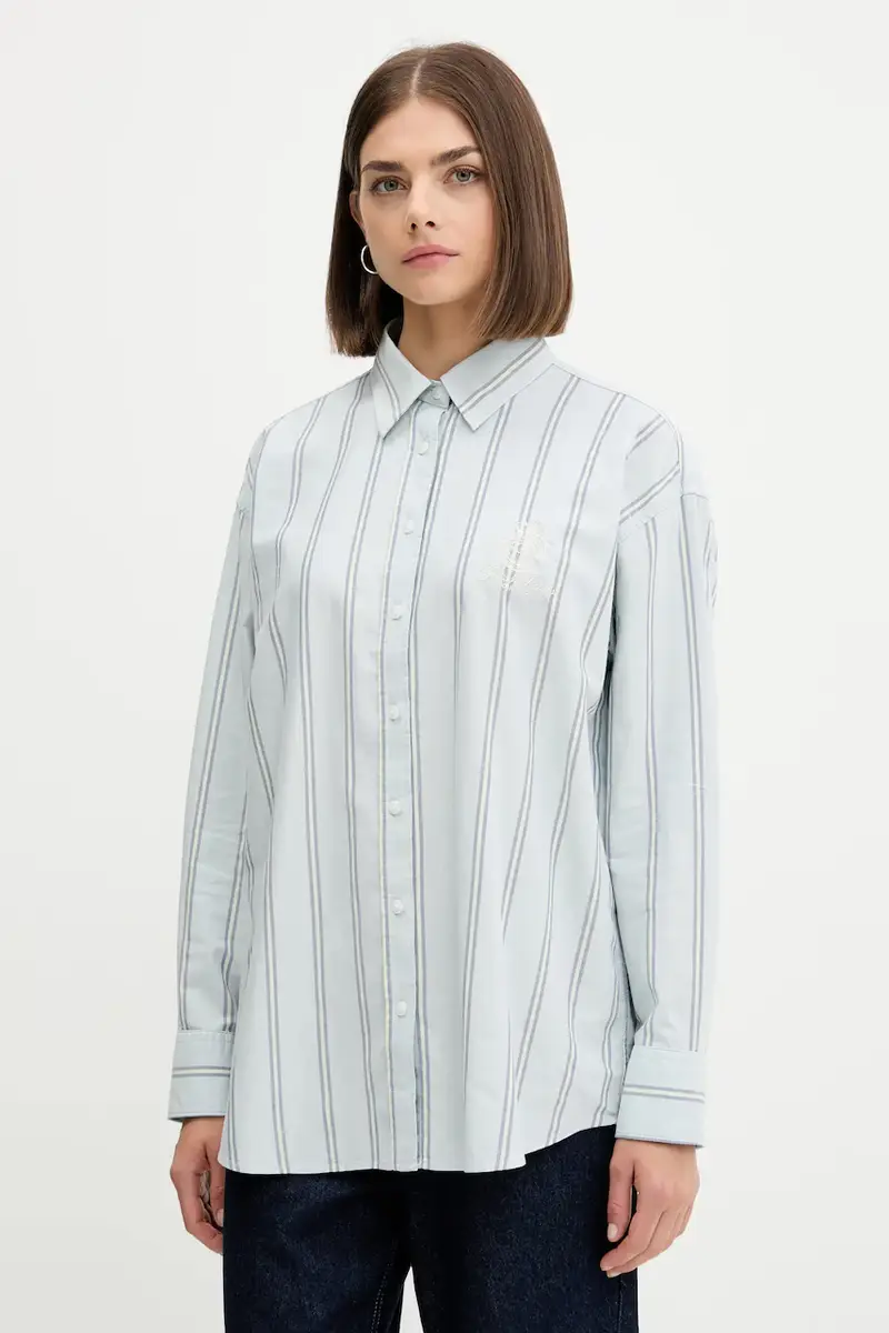 camicia in cotone donna colore blu W5YH98 WHFL1