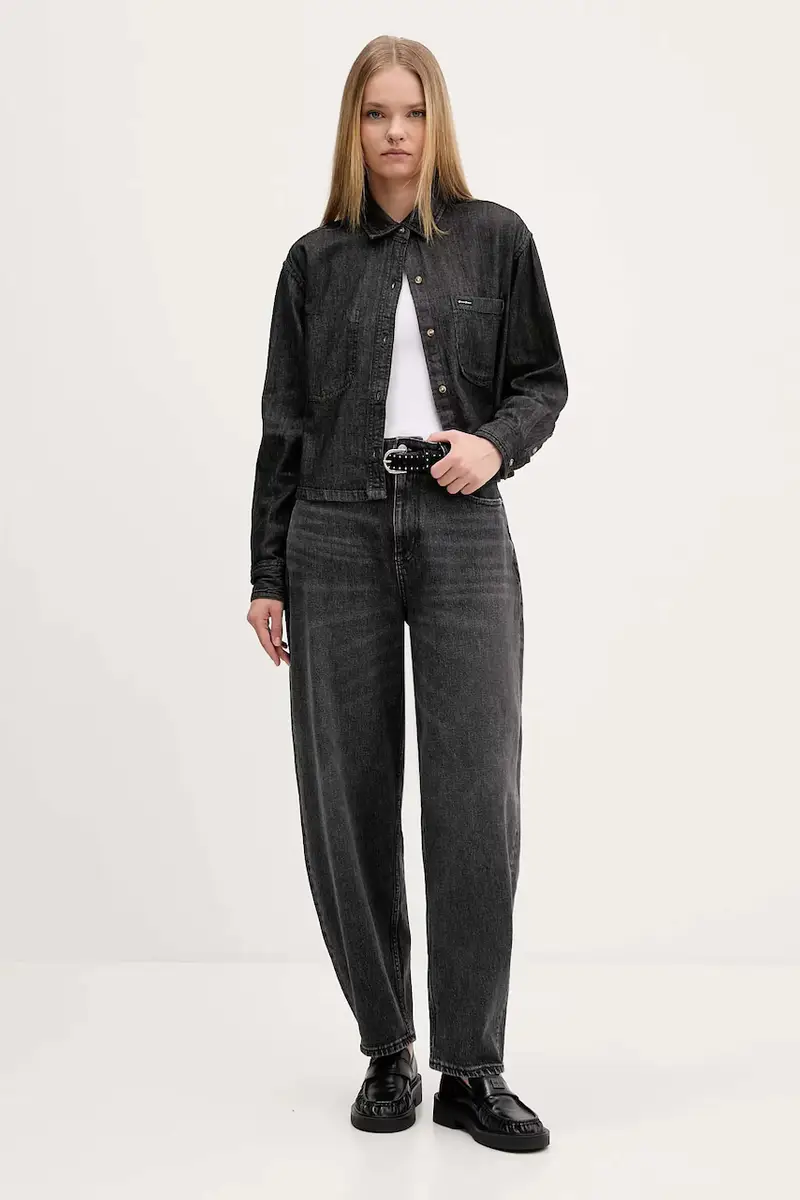 camicia in cotone donna colore nero W5BH0D D6161 miniatura 2