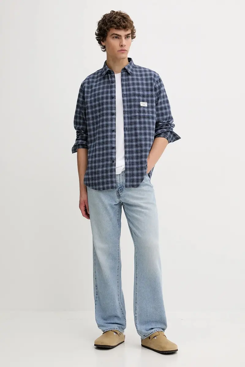 camicia in cotone uomo colore blu M5BH16 WGMH1 miniatura 2