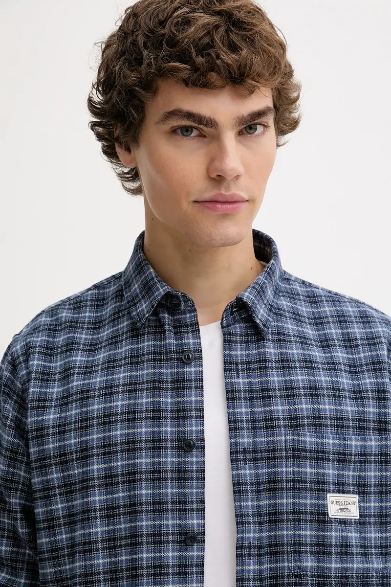 camicia in cotone uomo colore blu M5BH16 WGMH1 miniatura 4