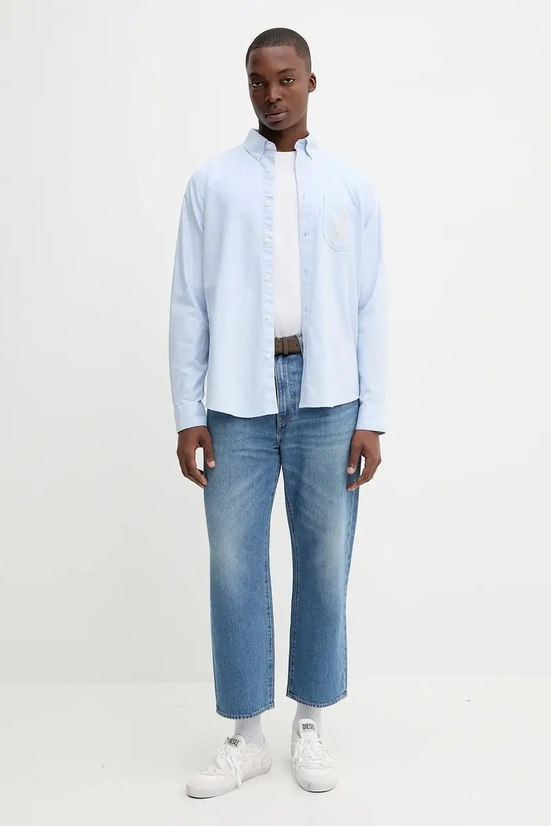 camicia in cotone uomo colore blu M5YH64 WHFK1 miniatura 2