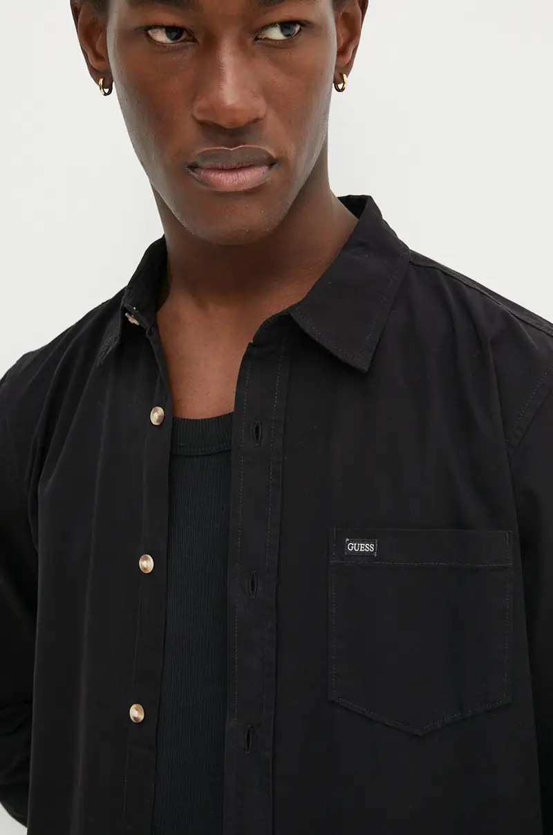 camicia in cotone uomo colore nero M4YH35 WGCF1 miniatura 4