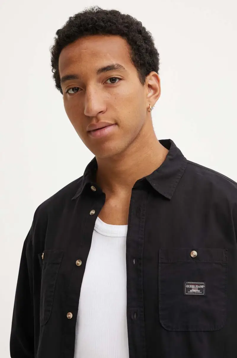 camicia in cotone uomo colore nero M4YH37 WGCF1 miniatura 5