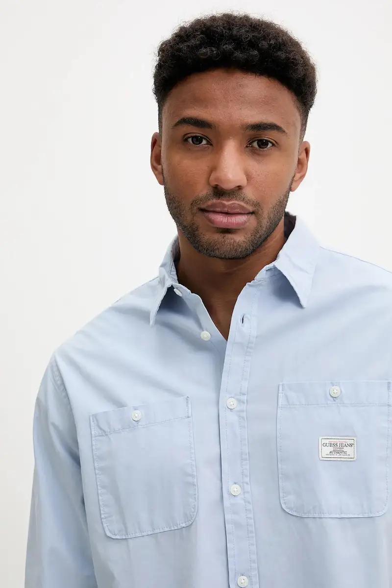 camicia in cotone uomo colore nero M4YH37 WGCF1 Blu miniatura 4