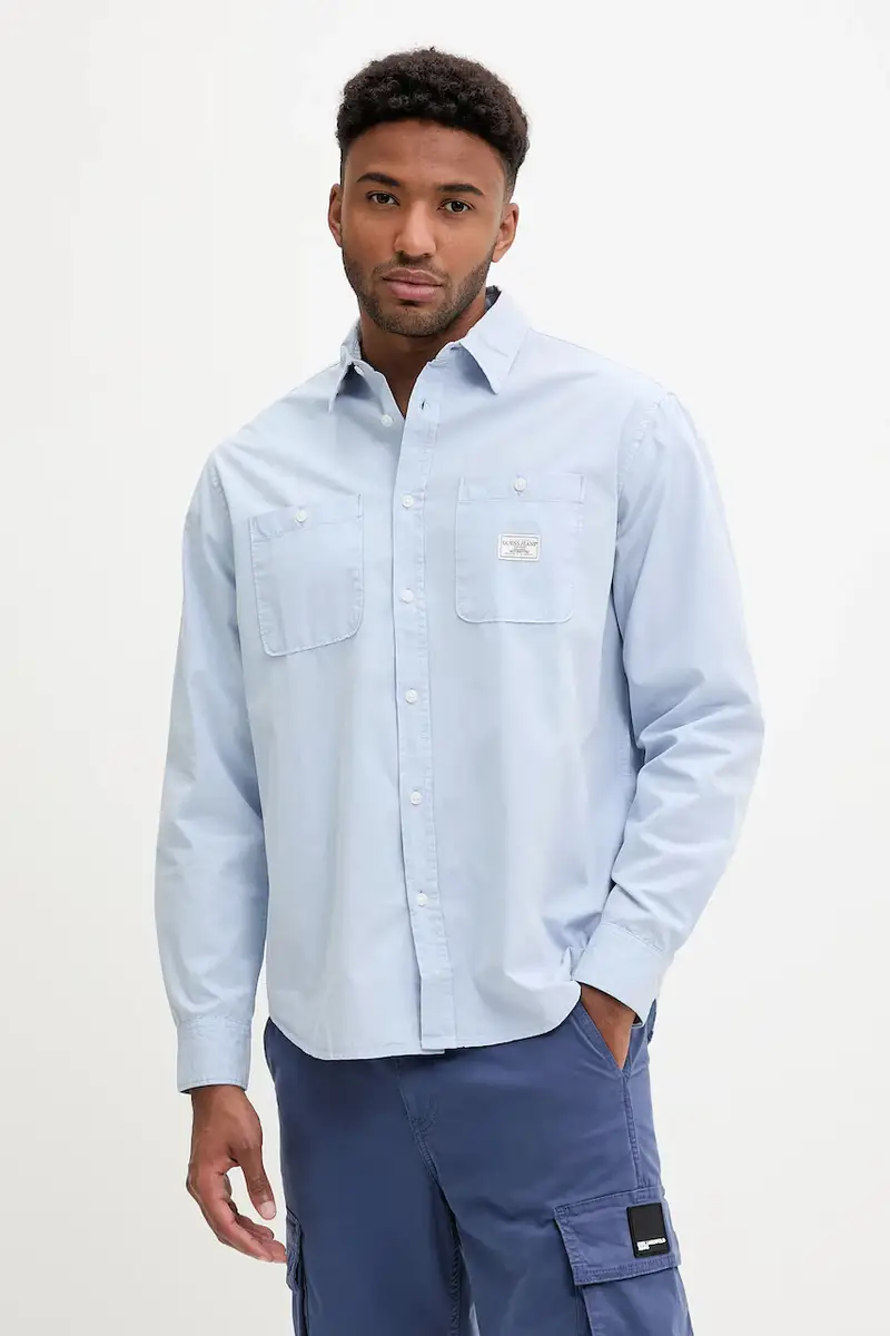 camicia in cotone uomo colore nero M4YH37 WGCF1 Blu