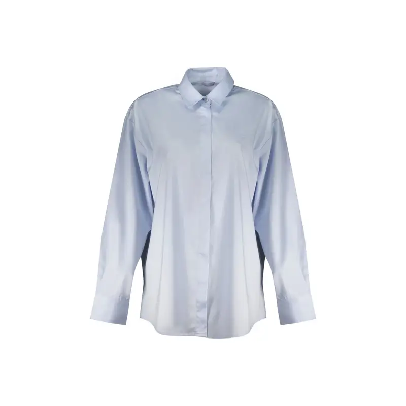 Camicia Maniche Lunghe Donna Azzurra Ricamo Azzurro