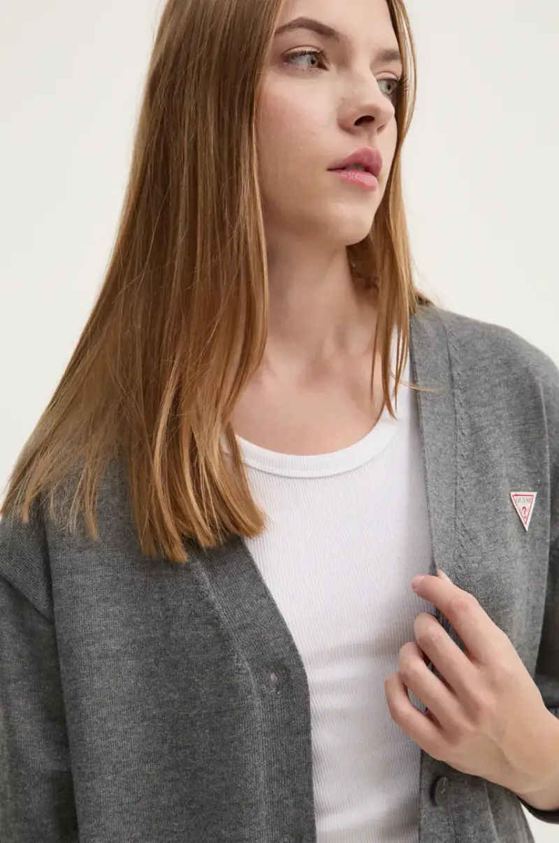 cardigan con aggiunta di lana colore grigio W4BR16 Z3HO2 miniatura 4