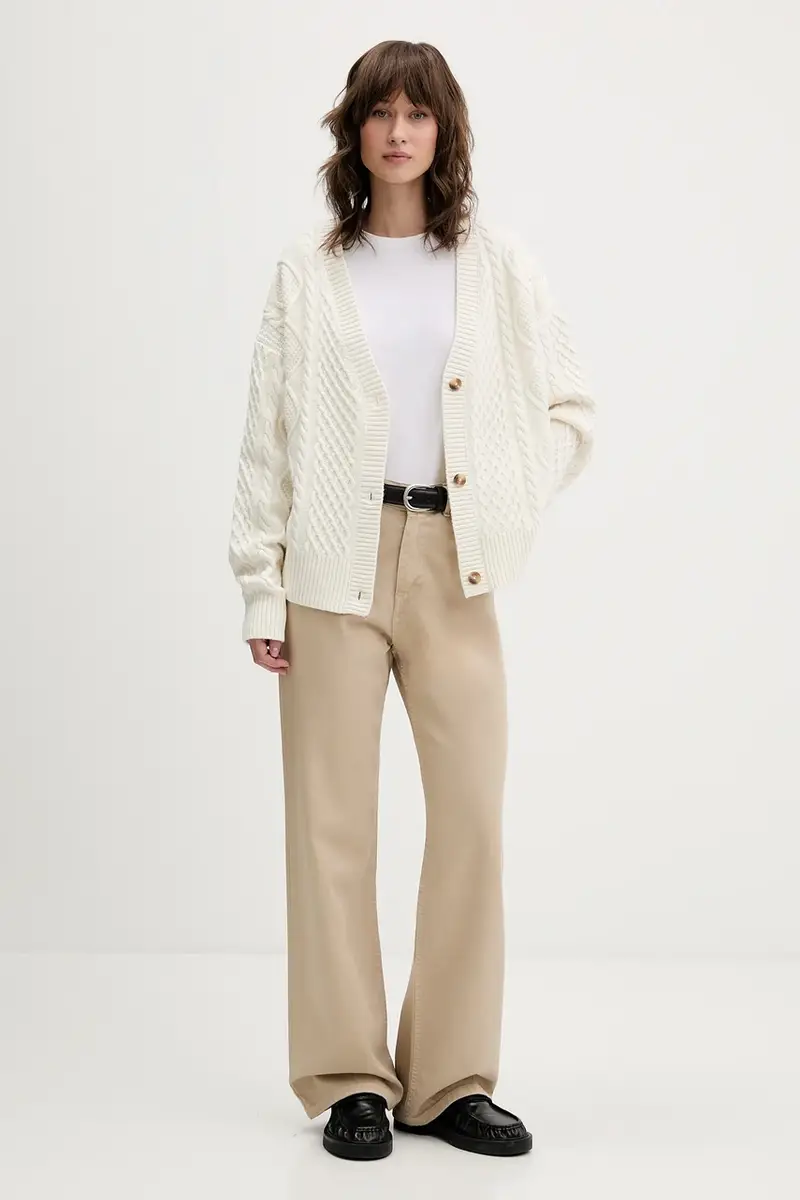 cardigan con lana colore beige W5BR08 Z0561 miniatura 2