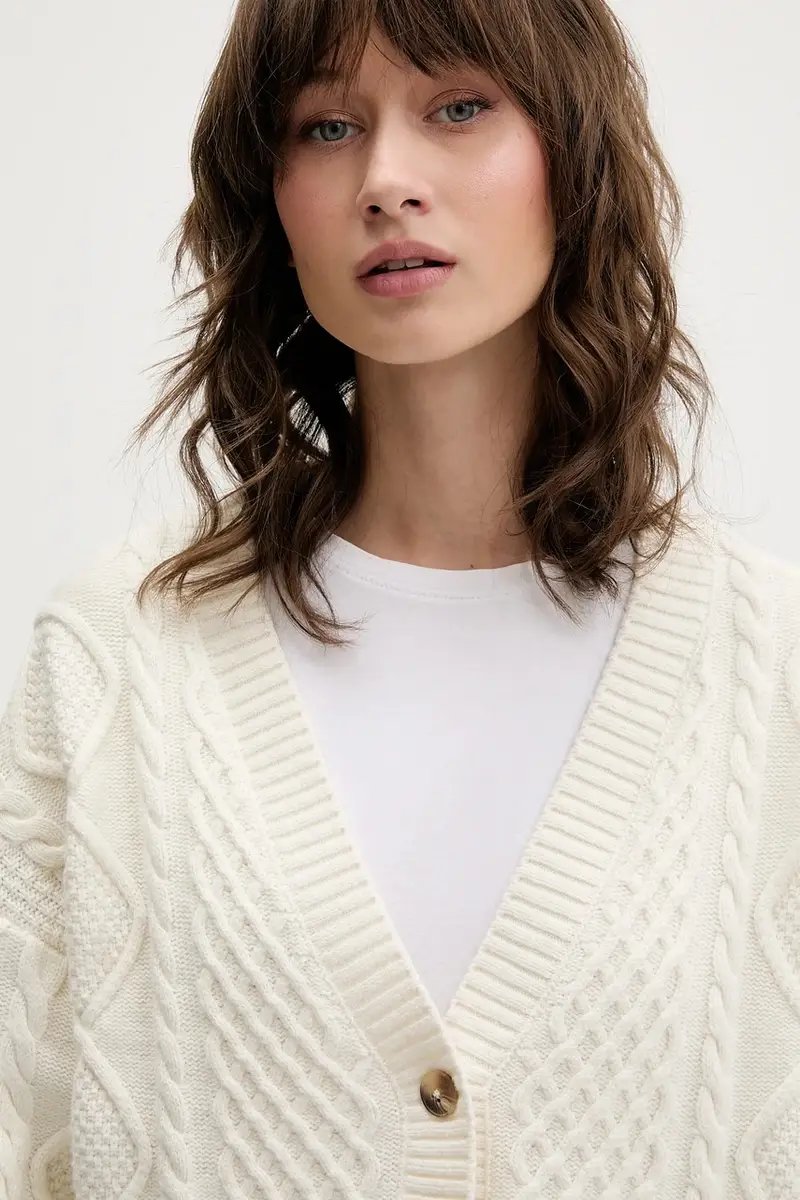 cardigan con lana colore beige W5BR08 Z0561 miniatura 4