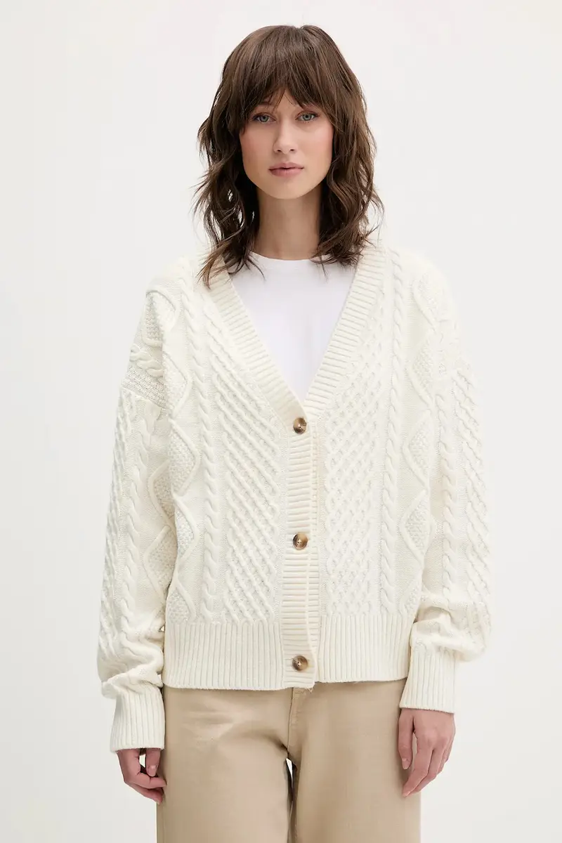 cardigan con lana colore beige W5BR08 Z0561