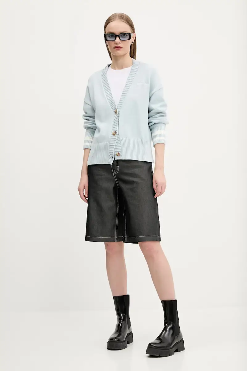 cardigan in cotone colore blu W4BR81 Z3HM1 miniatura 2