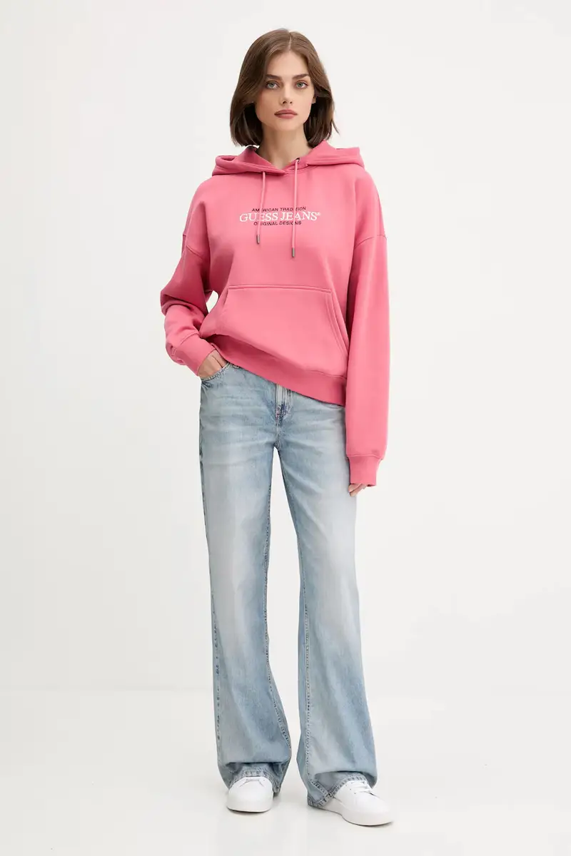 felpa donna colore bianco con cappuccio con applicazione W4YQ15 KC811 Rosa miniatura 2