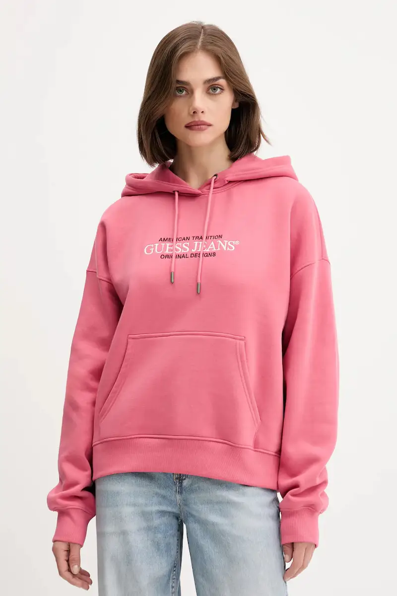 felpa donna colore bianco con cappuccio con applicazione W4YQ15 KC811 Rosa