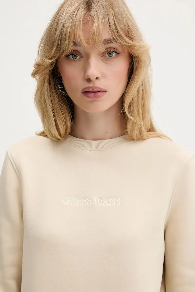 felpa donna colore blu navy con applicazione W4YQ10 KC811 Beige miniatura 4