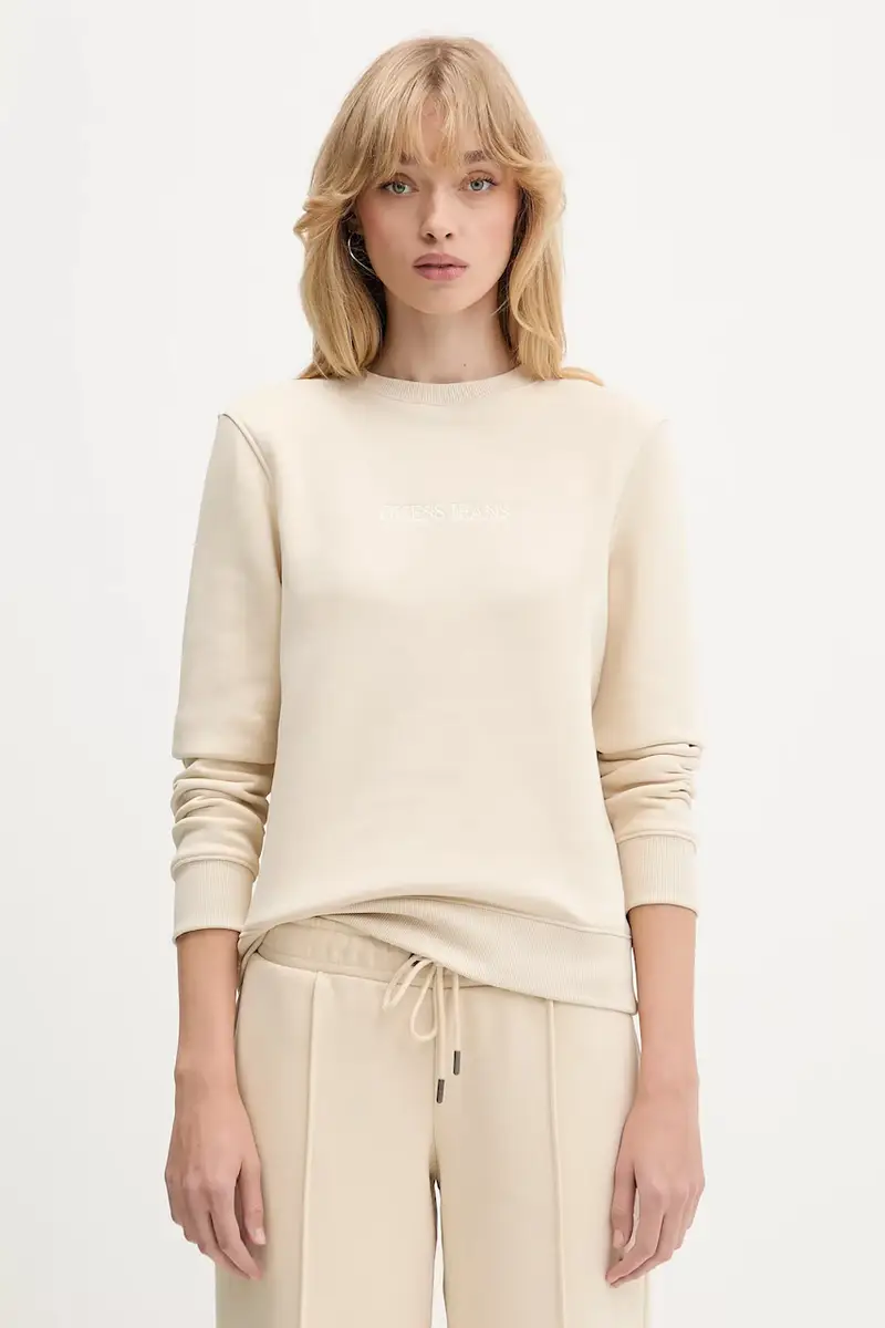 felpa donna colore blu navy con applicazione W4YQ10 KC811 Beige