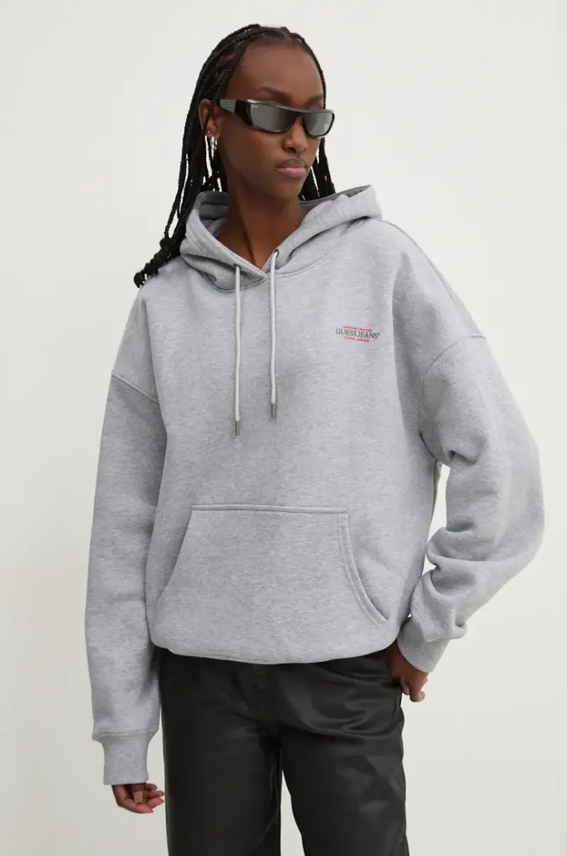 felpa donna colore grigio con cappuccio W4BQ21 KC811