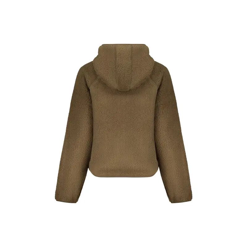 Felpa Donna Zip Cappuccio Tasche Applicazione Logo Marrone miniatura 2