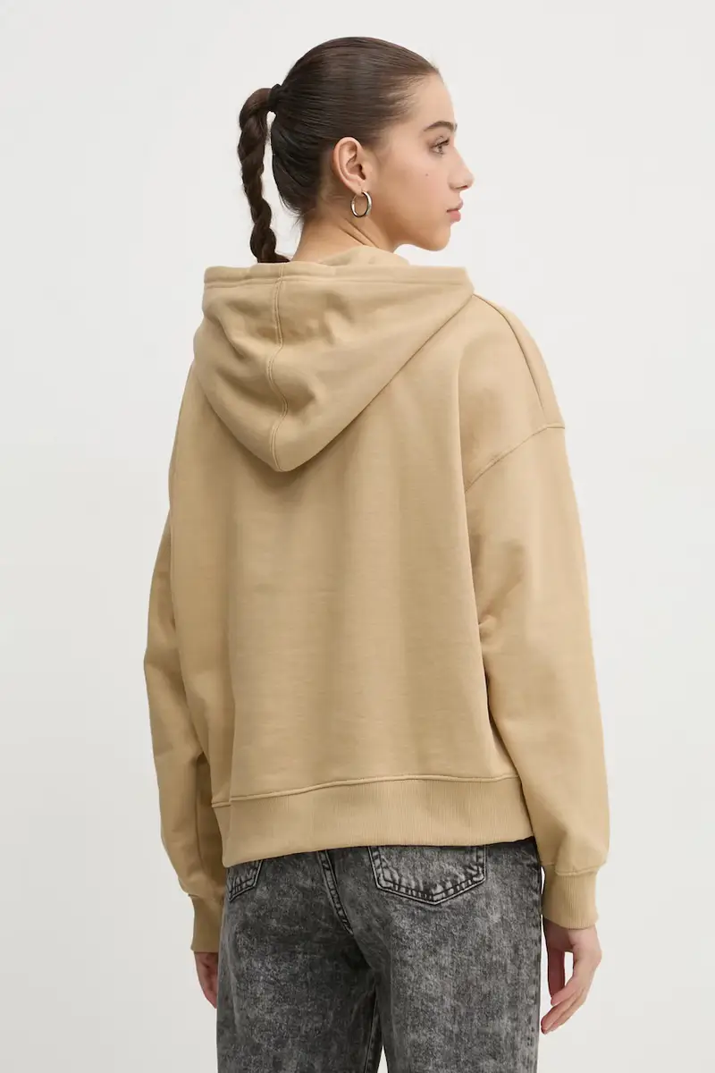 felpa in cotone donna colore beige con cappuccio con applicazione W5RQ27 K68I4 miniatura 3