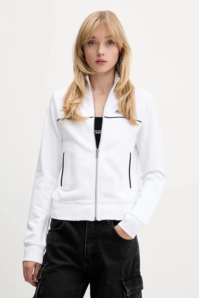 felpa in cotone donna colore bianco con applicazione W5YQ17 K68I4