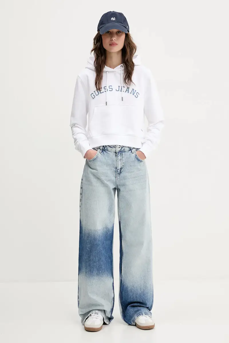 felpa in cotone donna colore bianco con cappuccio con applicazione W5GQ22 K68I4 miniatura 2