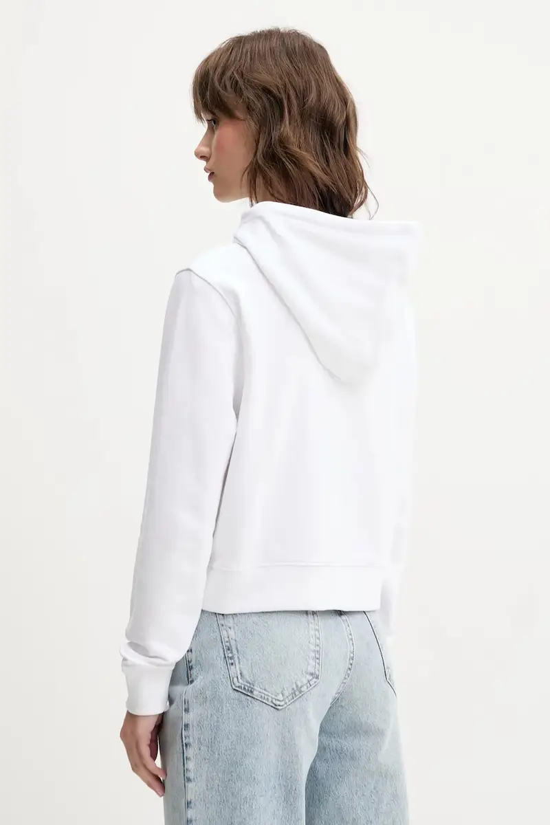 felpa in cotone donna colore bianco con cappuccio con applicazione W5GQ22 K68I4 miniatura 3