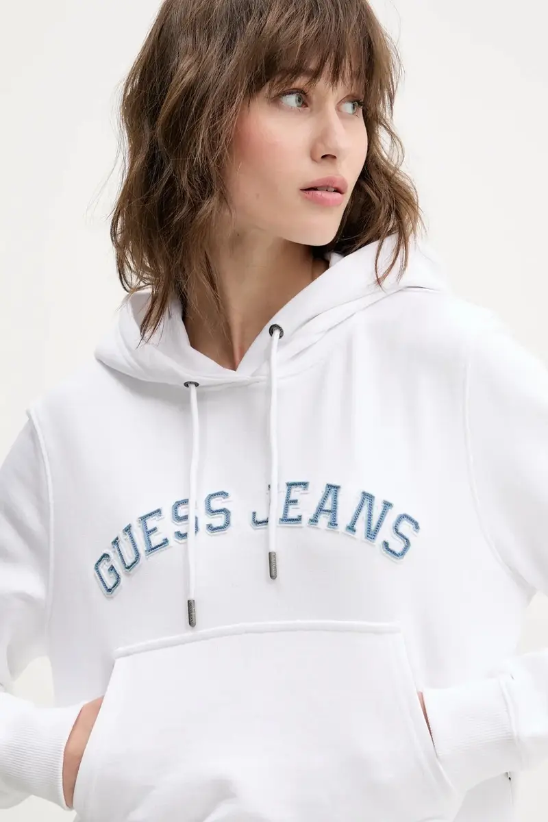felpa in cotone donna colore bianco con cappuccio con applicazione W5GQ22 K68I4 miniatura 4