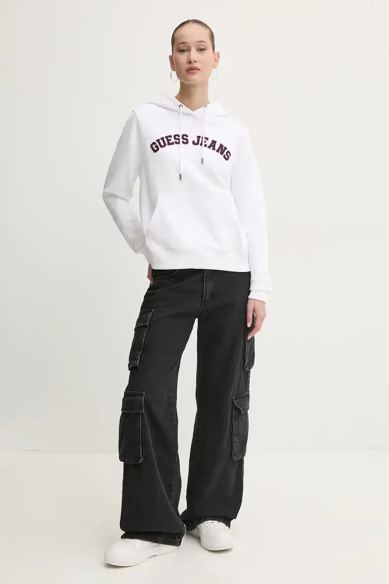 felpa in cotone donna colore bianco con cappuccio con applicazione W5RQ17 K68I4 miniatura 2