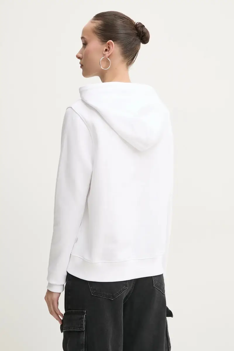 felpa in cotone donna colore bianco con cappuccio con applicazione W5RQ17 K68I4 miniatura 3