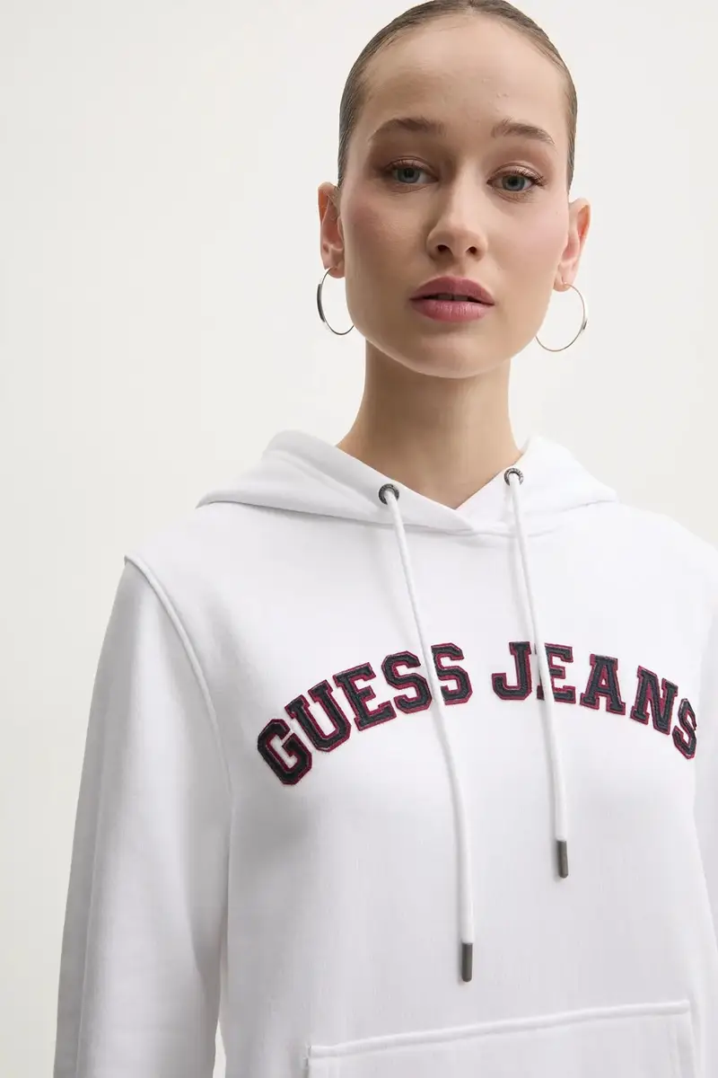 felpa in cotone donna colore bianco con cappuccio con applicazione W5RQ17 K68I4 miniatura 4