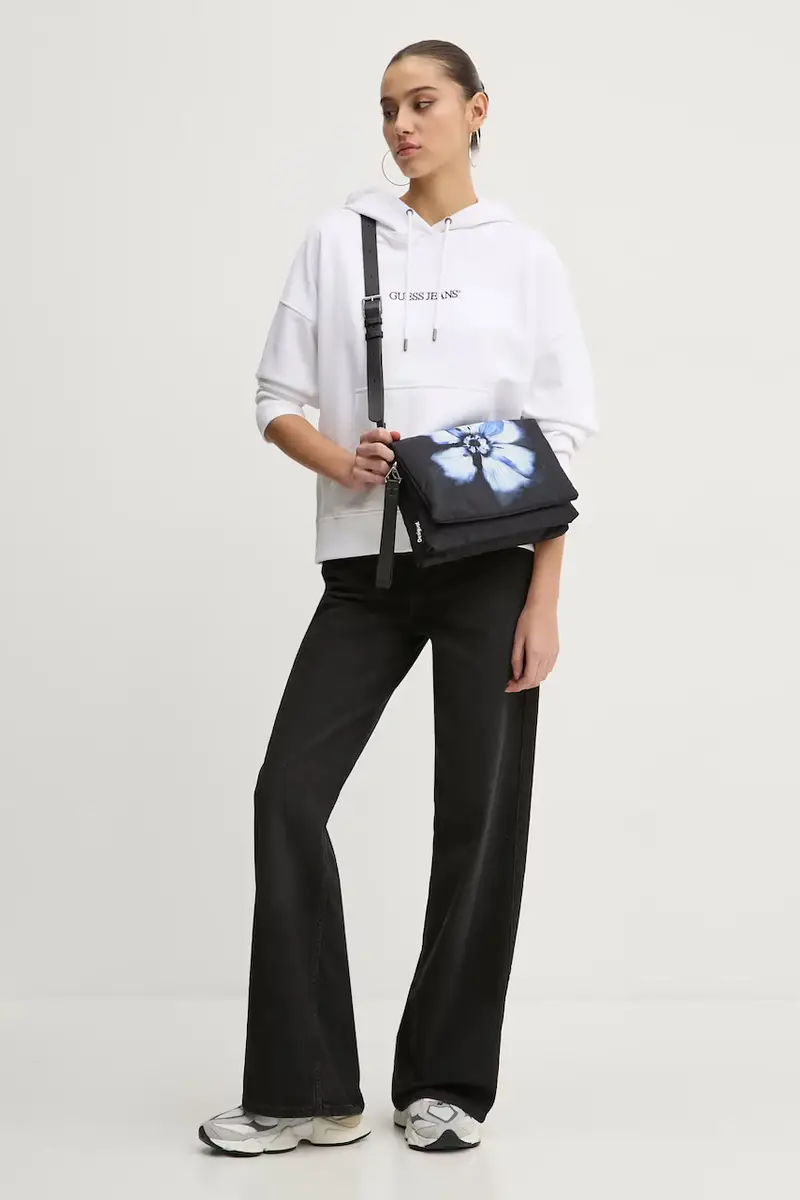 felpa in cotone donna colore bianco con cappuccio con applicazione W5RQ27 K68I4 miniatura 2