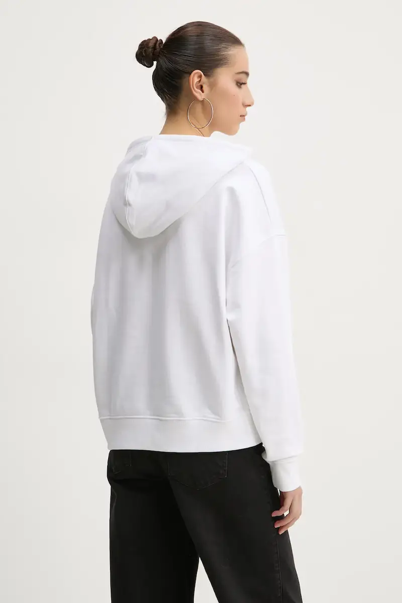 felpa in cotone donna colore bianco con cappuccio con applicazione W5RQ27 K68I4 miniatura 3