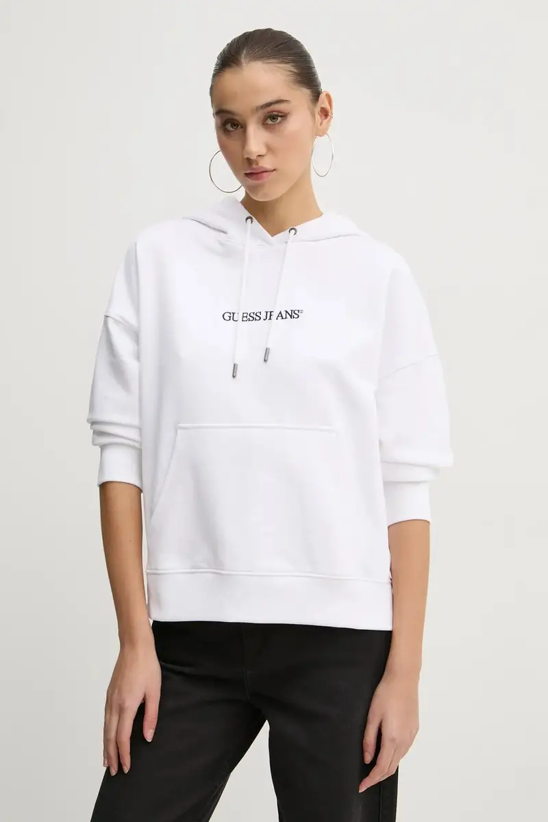 felpa in cotone donna colore bianco con cappuccio con applicazione W5RQ27 K68I4 miniatura 4