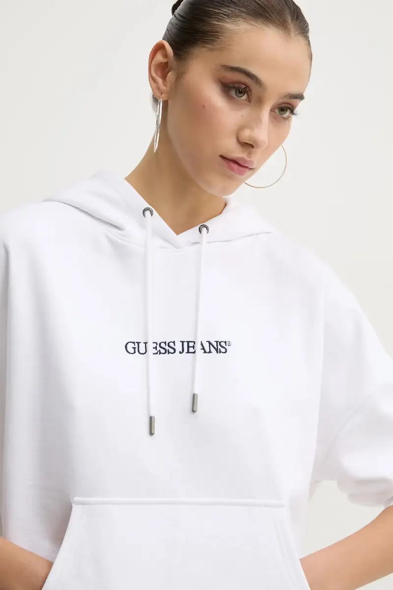 felpa in cotone donna colore bianco con cappuccio con applicazione W5RQ27 K68I4