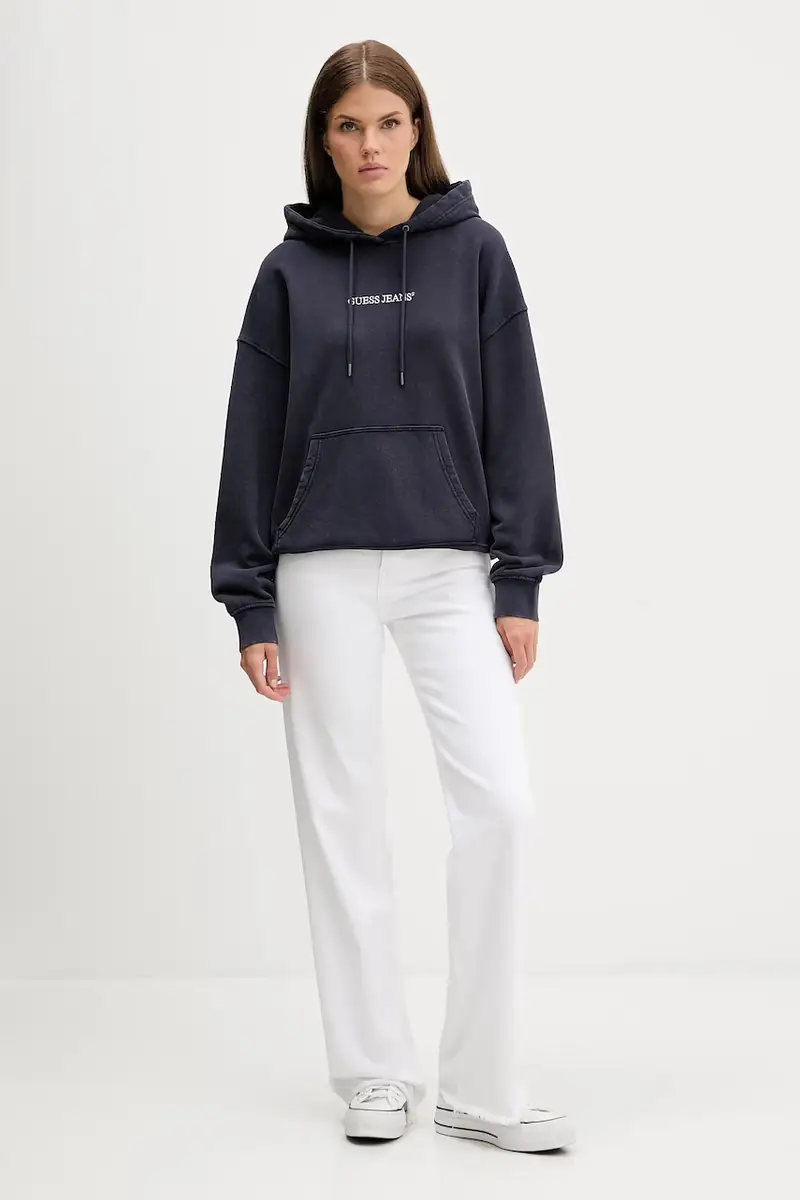 felpa in cotone donna colore blu navy con cappuccio con applicazione W5BQ15 KCPR1 miniatura 2