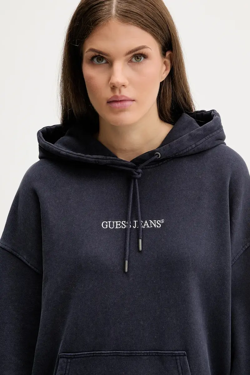 felpa in cotone donna colore blu navy con cappuccio con applicazione W5BQ15 KCPR1 miniatura 4