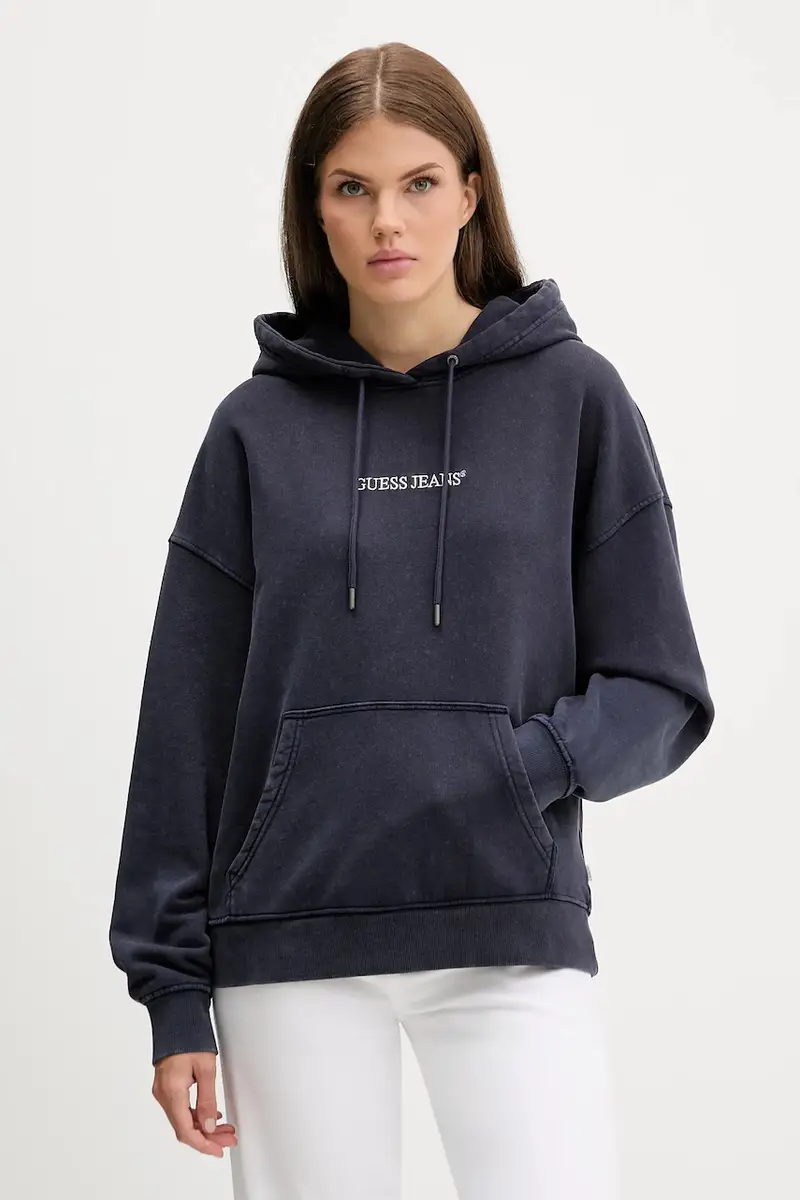 felpa in cotone donna colore blu navy con cappuccio con applicazione W5BQ15 KCPR1